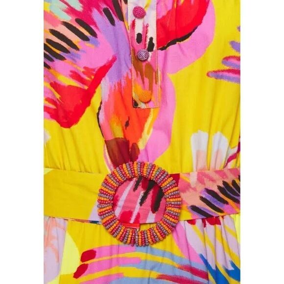 FARM Rio Neon Macaws Puff Sleeve Belted Cotton Maxi Dress - Picture 5 of 12